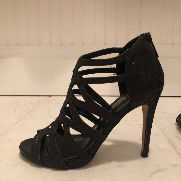 Aldo black glitter leather cage heels, sz 7. - Picture 5 of 7